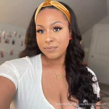 Bodywave Headband Wig Human Hair For Black Women Glueless Half Wig With Head Band Brazilian curly Headband Human Hair Wigs